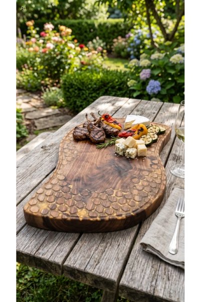 Finecraft Platou Artizanal „Fagure de Nuc”, Lemn Masiv, Rășină, 48×27.5×4.5 cm
