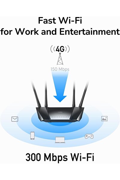 cudy راوتر N300 واي فاي غير مقفل بتقنية 4G LTE مع فتحة لبطاقة SIM، واي فاي بسرعة 300 ميجابت في الثانية، LTE Cat4، LT400