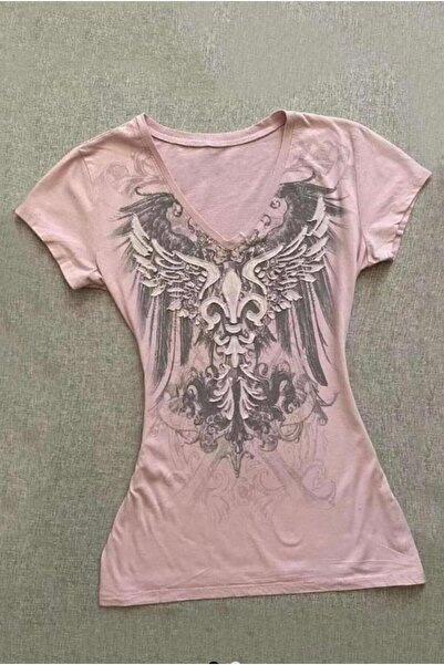 DEEFWEAR Y2K Baskılı pembe tişört