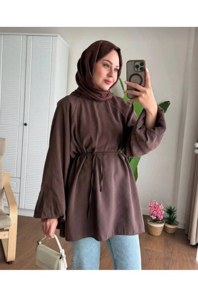 Karipkız Moda Balon Kol Bel Bağlamalı Tesettür Gömlek