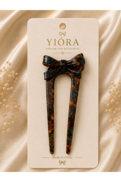 yiora Premium Series Imported Bone Luxury Acetate Bow Detailed U-Shaped Bun H...