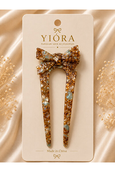 yiora Premium Series Imported Bone Luxury Acetate Bow Detailed U-Shaped Bun H...