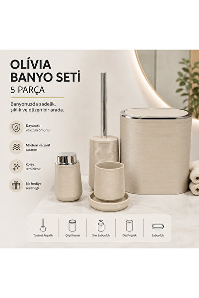 kasımoğulları concept Olivia Antrasit 5 Parça Banyo Seti – Modern Çizgili Tas...