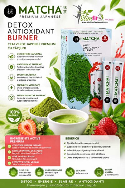 Matcha ceai verde cu aroma de capsuni 160 gr 20 plicuri detox antioxidant