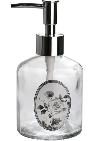 Generic Brand Glass liquid soap dispenser, rose pattern 300ml 7.6x15.5cm