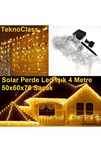 TeknoClass Güneş enerjili Solar Perde Led Işık 4 Metre Genişlik 50x60x70 Saça...