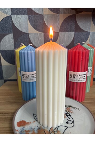 BlueDaisyCandle DALGALI SÜTÜN MUM BORDO RENK GUAVA kokulu 1 ADET mum , SİLİNDİR SÜTUNLU MUM ,