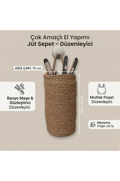 MİESSA Organizator za kupaonicu od jute za peškire i pegle, 15x30cm viseća ko...