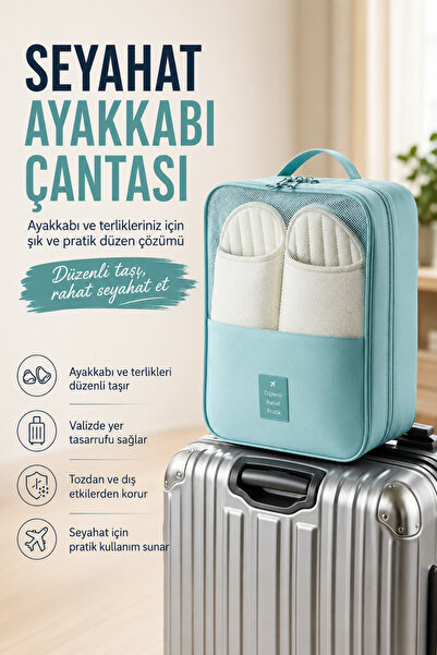 Arfseb Valiz Üstü Ayakkabı ve Terlik Çantası Fileli Fermuarlı Pratik Seyahat ...
