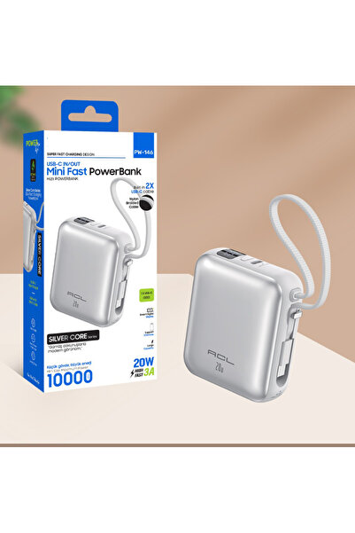 Mooni Tech Silver Core Ekranlı Kablolu 10000 mAh Mini Powerbank 20W Hızlı Şar...