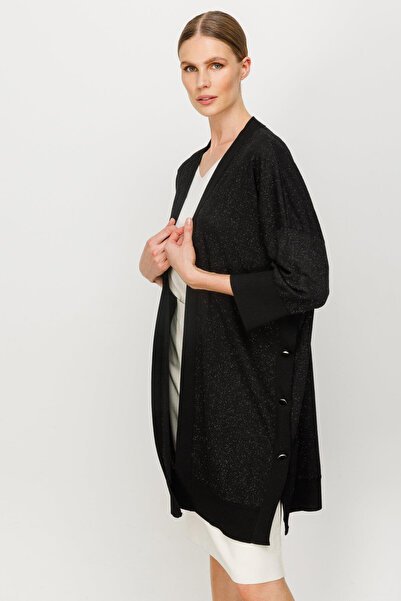 Mutlu Ertan Women's Silvery Button Detailed Knitwear Cardigan 30166-Black
