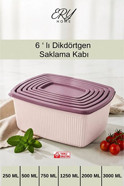 ERYHOME 6'lı Dikdörtgen Yemek Saklama Kabı