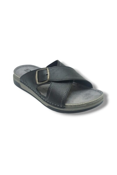 Enova E506-26 Leather Anatomical Cross Strap Single Buckle Men's Slippers