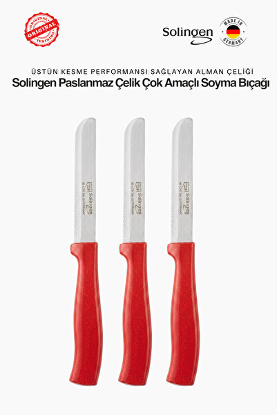 Solingen Ritter 3 Adet Kırmızı Paslanmaz Çelik Çok Amaçlı Soyma Bıçağı - Alma...