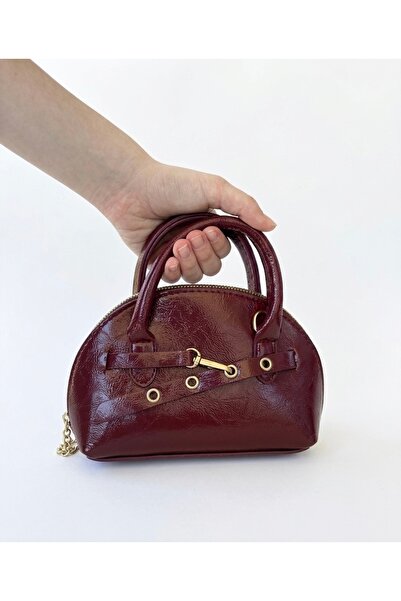 GENCATELİER Kadın Rugan Yarım Ay El ve Omuz Çantası – Vintage Y2K Baguette Model