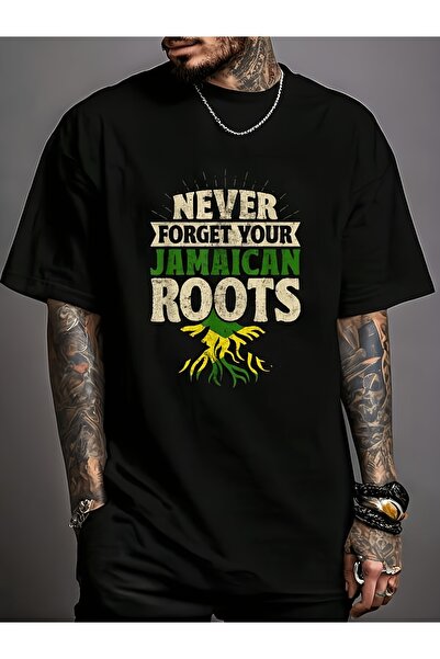 Generic Jamaica Never Forget Your Jamaican Roots Print T-Shirt Casual Crew Ne...