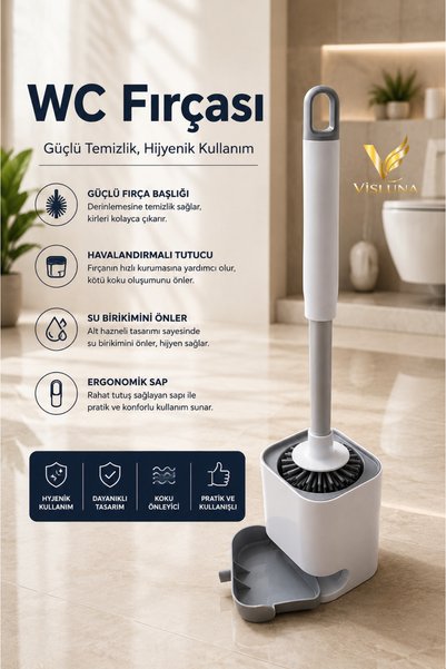 VİSLUNA Hijyenik Silikon Tuvalet Klozet Temizleme Fırçası Şık Tasarım Koku Önleyici Hızlı Kuruyan Hazneli WC Fırçası Banyo Temizlik Aparatı