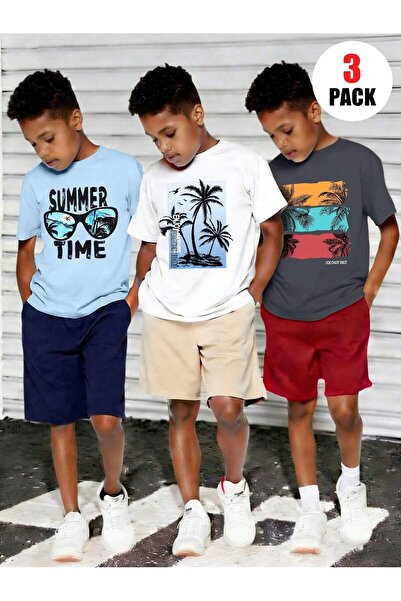SVART WEAR تي شيرت أطفال مطبوع باللون الأسود - الأبيض - الأزرق الفاتح 3 قطع، ...