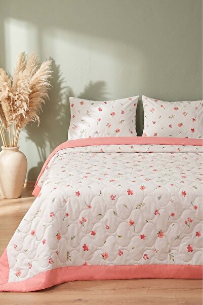 Rivaİstanbul Pink Flowers Double Quilted Pique & Multi-Purpose Bedspread - 3 ...