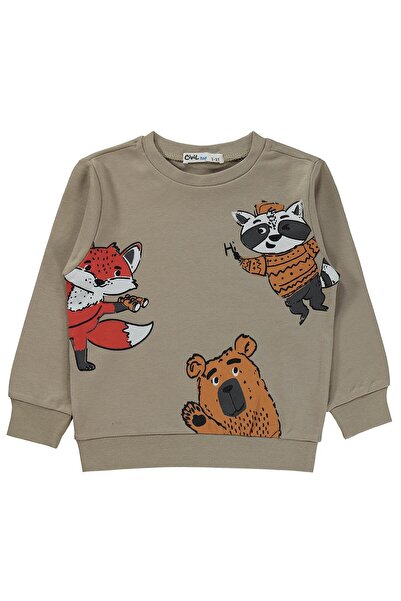 Civil Boys Tili Raccoon Bear Printed Sweatshirt for Ages 2-5 - Beige