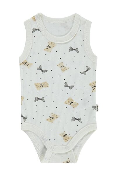 Civil Baby Bow-Tie Teddy Bear Printed 1-36 Months Snap Fastener Badi - Ecru