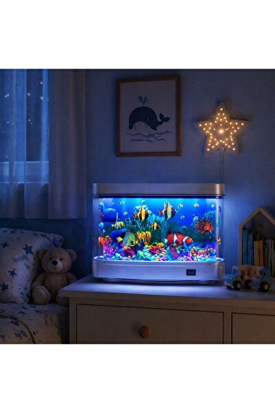 Vivendo Lampa decorativa tip acvariu LED – efect realist cu pesti in miscare,...