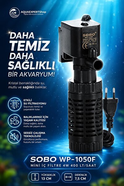 Sobo Akvaryum Mini İç Filtre 4W 400 LT/Saat -- WP-1050F - Yükseklik 13cm -- D...