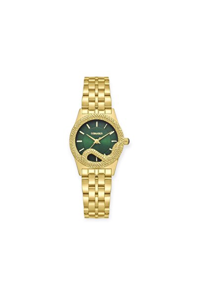 CASWATCH Cass Watch Women's Golden Snake Watch with Green Dial