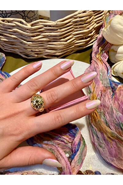 Merishe Jewerly خاتم ذهبي مطلي بالحجر الأخضر المقوس قابل للتعديل ومقاوم للصدأ