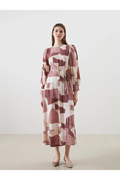 LC Waikiki Pink Crew Neck Patterned Dress