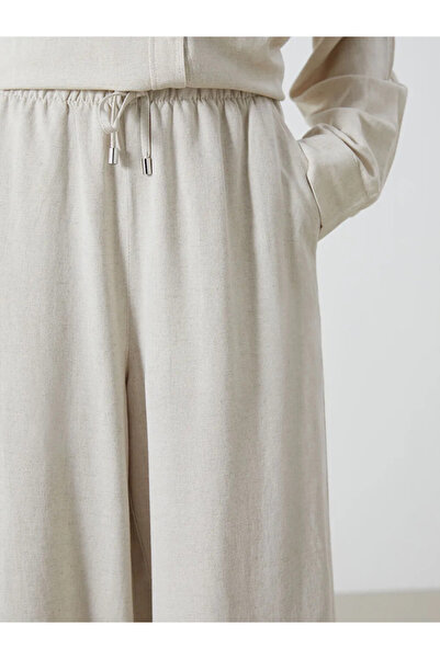 LC Waikiki Beige Elastic Waist Linen Blend Women's Trousers