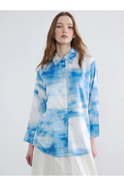 LC Waikiki Blue Tie Dye Satin Women's Shirt Tunic