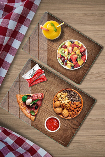 Decovetro 2'li Cam Kesme Tahtası ve Sunumluk Eski Ahşap Desenli 20 x 30 ve 25 x 35 Cm