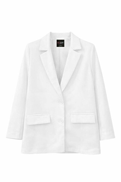 Mixray 4786 Kadın Oversize Kruvaze Blazer Ceket Beyaz