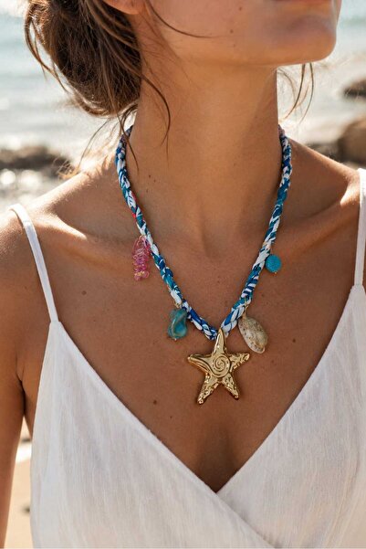 MITH SB TAKI Sea Themed Stainless Steel Scarf Necklace 45+5 cm