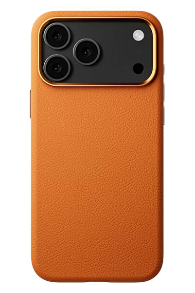 iPhone 17 Pro Max Wonder Deri Magsafe Kapak - Turuncu