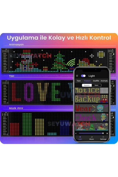 Genel Markalar Araç Car Led Ekran Kişiselleştirilebilir Telefon App Kontrollü Uzaktan Kumandalı Kayan Yazı Emoji LED Matrix Panel