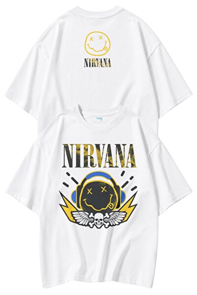 Fuddy Moda Μπλουζάκι Unisex με λογότυπο Nirvana και στάμπα στον λαιμό, μπλουζ...
