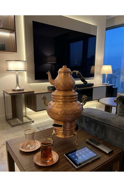 Bakır Center Copper Electric Samovar Handmade with Thermostat Home Office Tea...