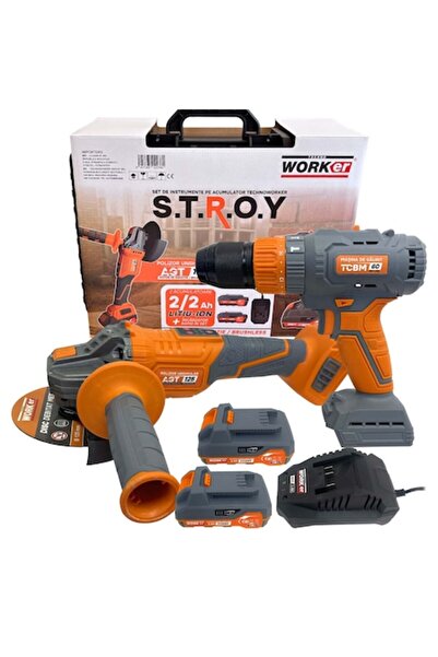 stroy Set de 2 scule fără fir, polizor unghiular de 125 mm și mașină de găuri...