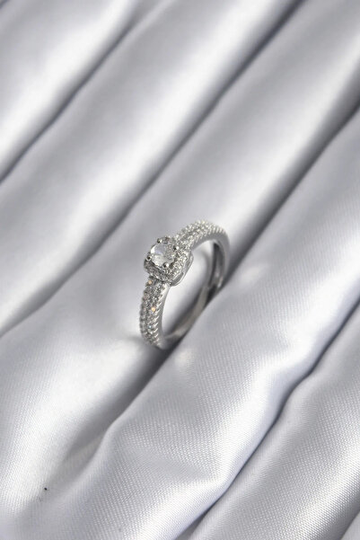 ALKASAZ Brass Silver Color Zircon Stone Women's Ring