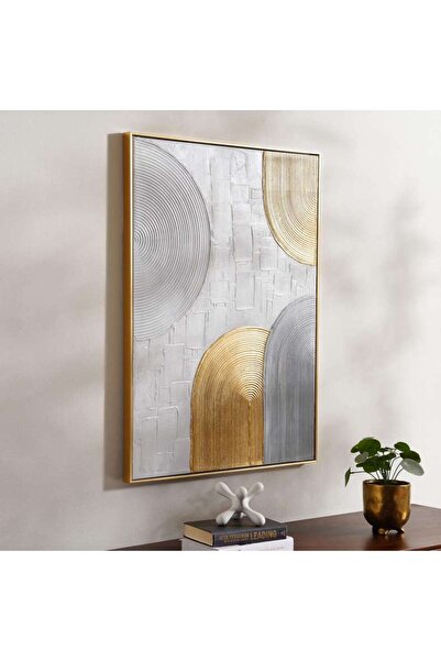 PAN HOME Gemma Hand Painted Abstract Framed Wall Art 75x3.5x100cm - Gold
