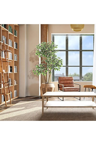 Garvee 150CM Artificial Ficus Tree with 3-4 Natural Trunks & White Edged Leav...
