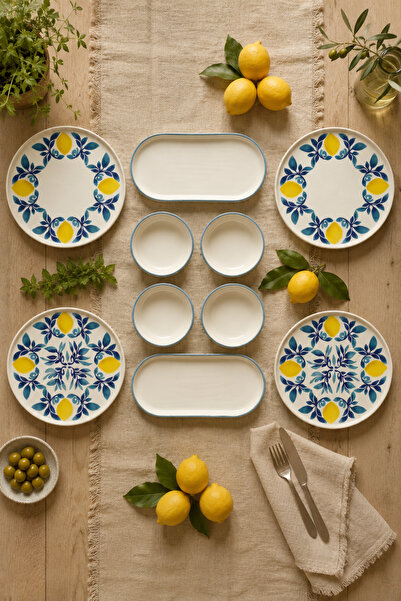 Papart Home Limon 10 Parça 4 Kişilik Handmade Handmade Stackable Seramik Taba...