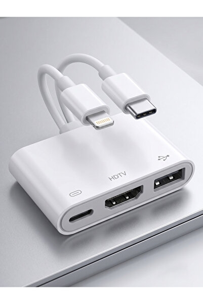 XiaoGiqi محول HDTV ثنائي المدخلات 3 في 1 (لايتنينج و Type-C)، محول عرض الشاشة...