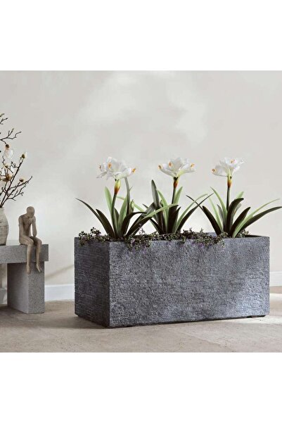 PAN HOME Utah Polyresin Rectangle Planter 100x46x46cm - Black