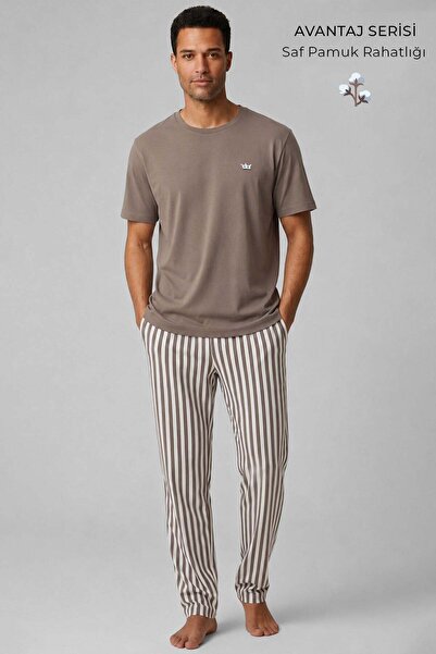 Aytuğ&Mısırlı Egyptian Men's Cotton Striped Pajama Set Mink