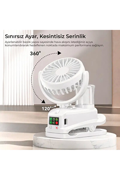peltech F7 şarjlı turbo masa fanı sulu buharlı yüksek üfleme gücü dört kademe ayarlanabilir hız