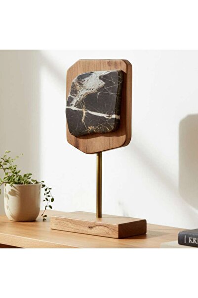 PAN HOME Eilish Wood Marble Abstract Portro Sculpture 17.5x7.5x35.5cm - Teak