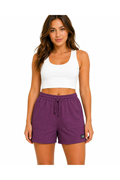 just wear zt Women's Wrinkled Textured Shorts, Elastic Waist Lace-Up Comforta...
